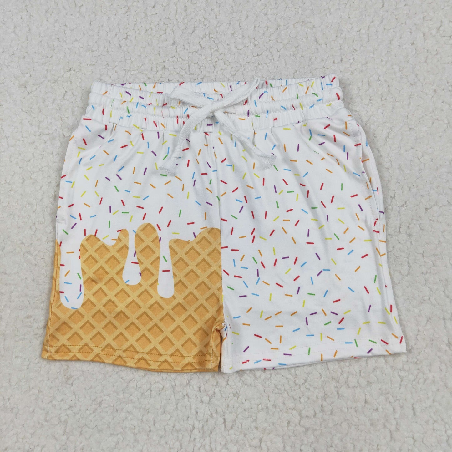SS0625 baby boys white Waffle ice cream shorts