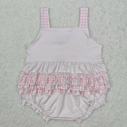 SR2280 Baby Girls pink suspenders romper