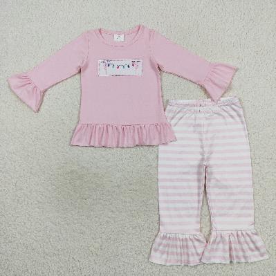 Matching Baby girls boys Christmas Colorful lights stripe romper outfits long sleeves embroidery