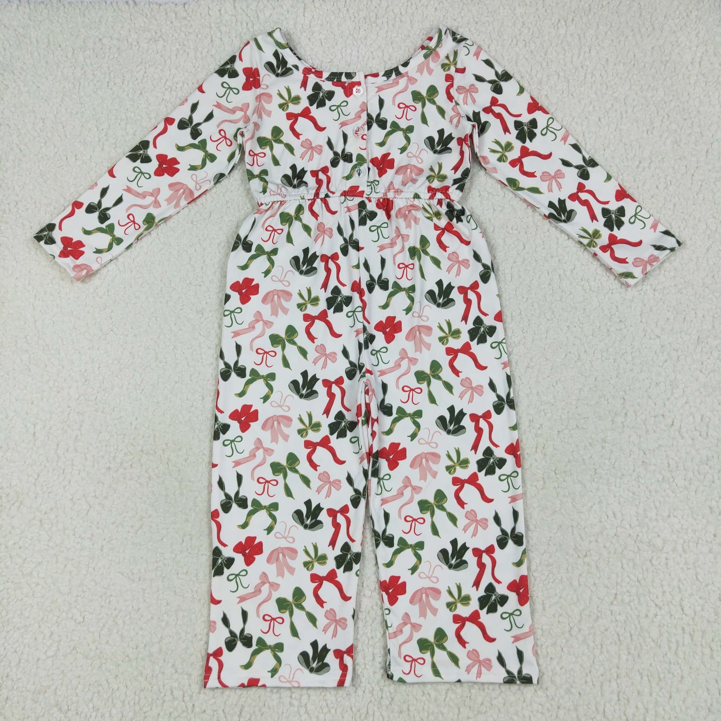 LR2192 baby girls long sleeve Christmas green red bow Jumpsuit