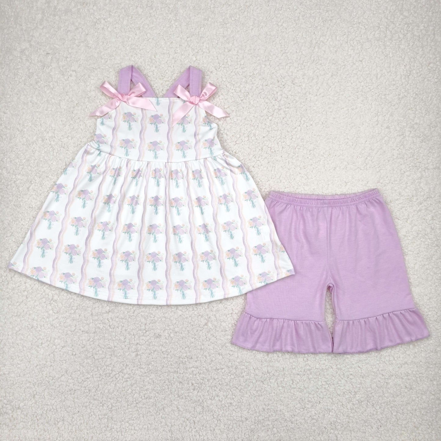 GSSO2430 baby girls wave flower purple bow shorts outfits