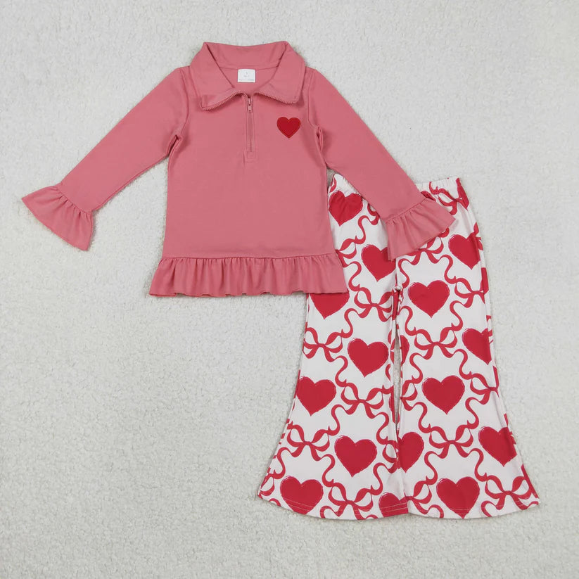 Matching Girls Valentine's long-sleeved long sleeve zipper outfits embroidery