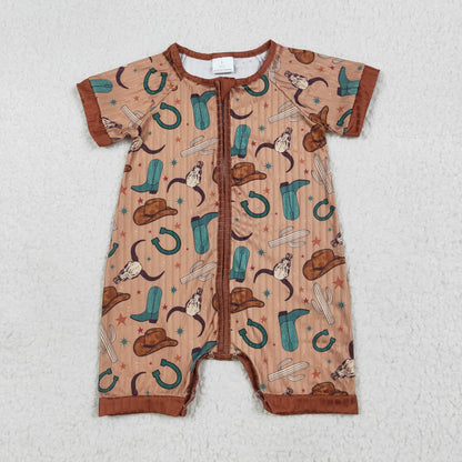 SR3155 baby girls short sleeve brown hat zipper Pit strip romper