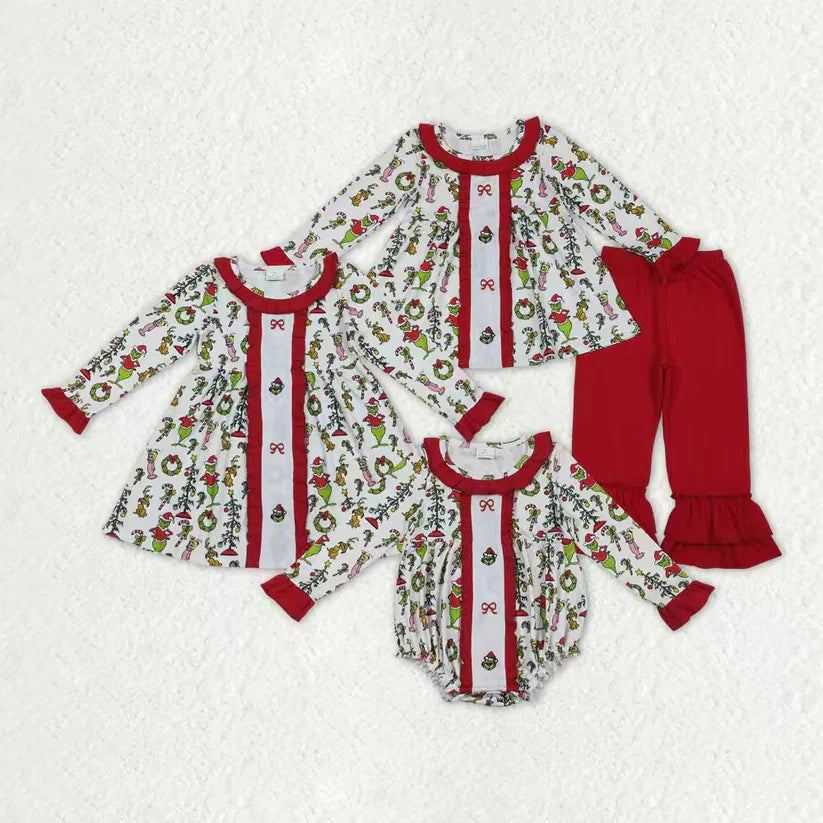 Matching Baby girls Christmas cartoon romper outfits clothing embroidery
