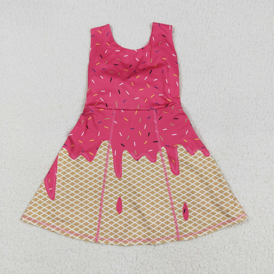 GSD2427 girls sleeveless rose ice cream checkered Dress yoga