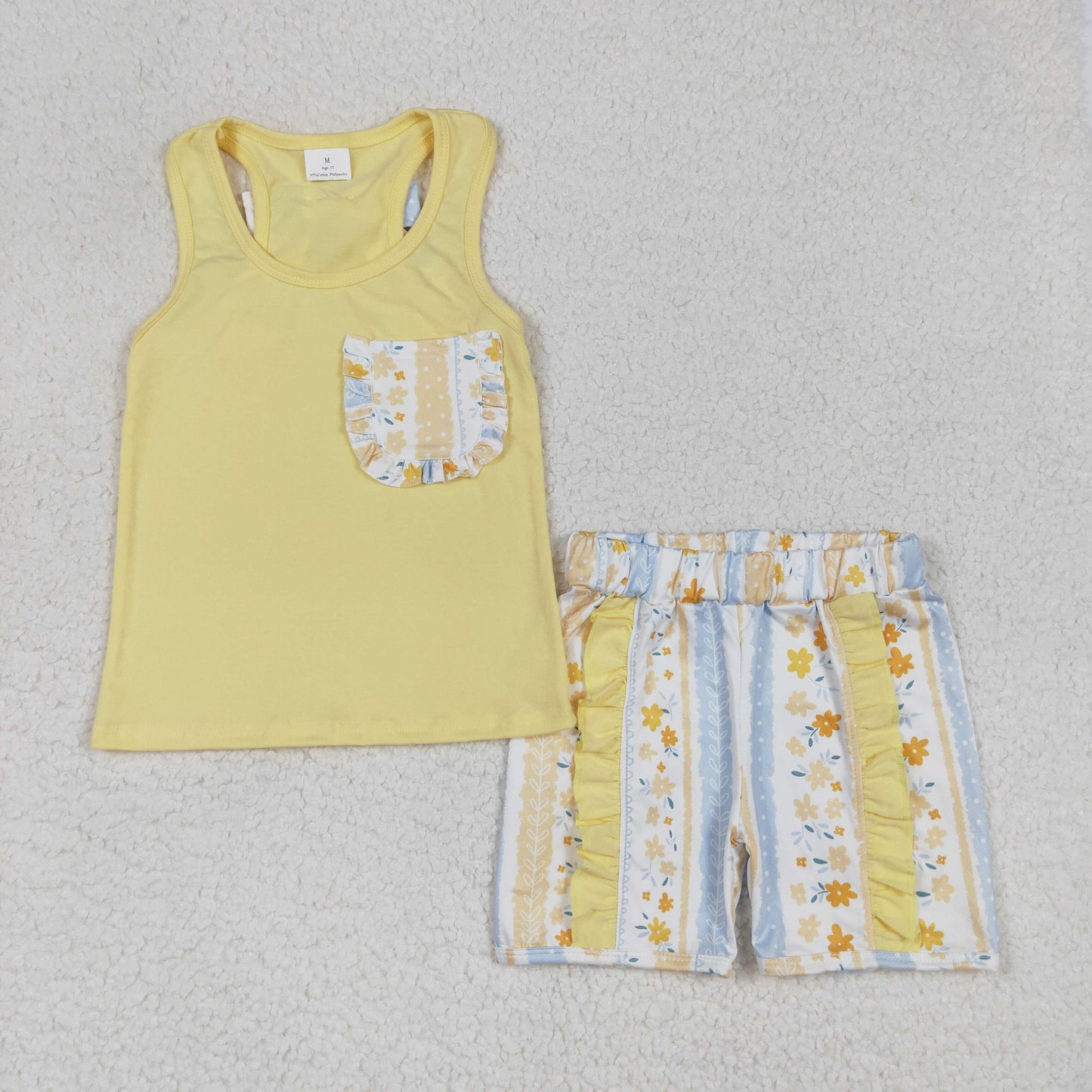 GSSO1788 girls yellow sleeveless bow short outfits