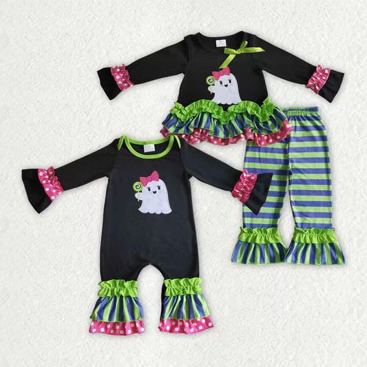 Matching Baby girls Halloween ghost outfits clothing embroidery
