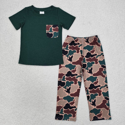 Matching Baby boys Duck camouflage army green short sleeve clothing