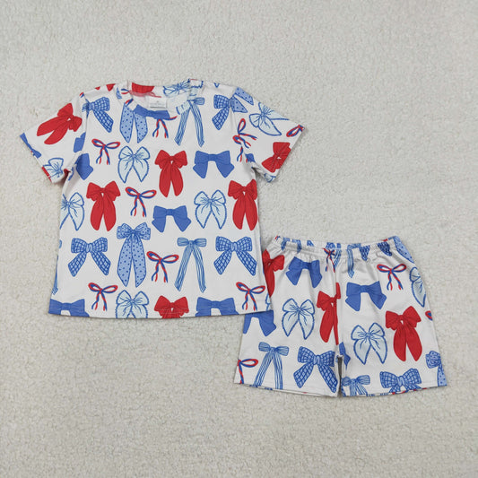 GSSO2772 baby girls July Fourth bow short sleeves shorts outfits