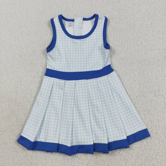 GSD2759 girls sleeveless blue checkered Dress yoga