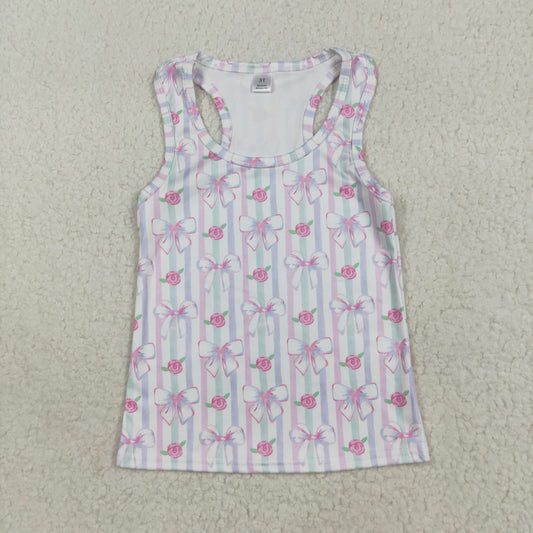 GT1014 Girls bow stripe vest T-shirt top yoga