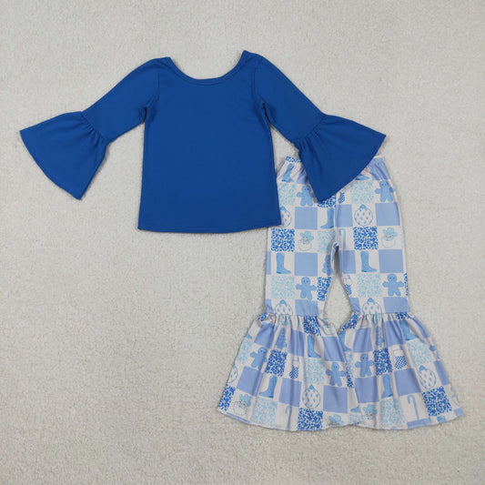 GLP3037 baby girls blue long sleeves  boot bell bottom outfits