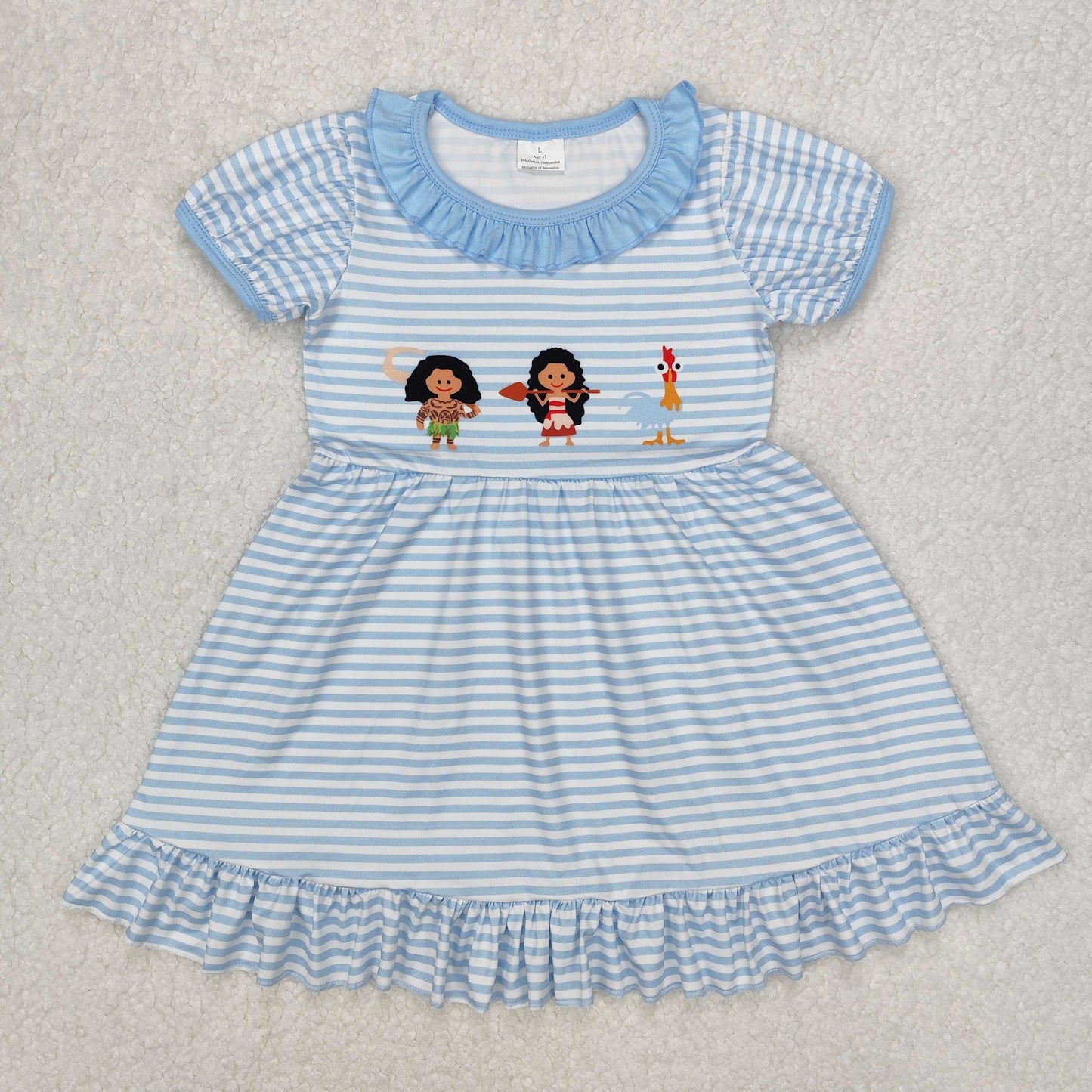 GSD1582 baby Girls short sleeve chicken blue stripe Dress