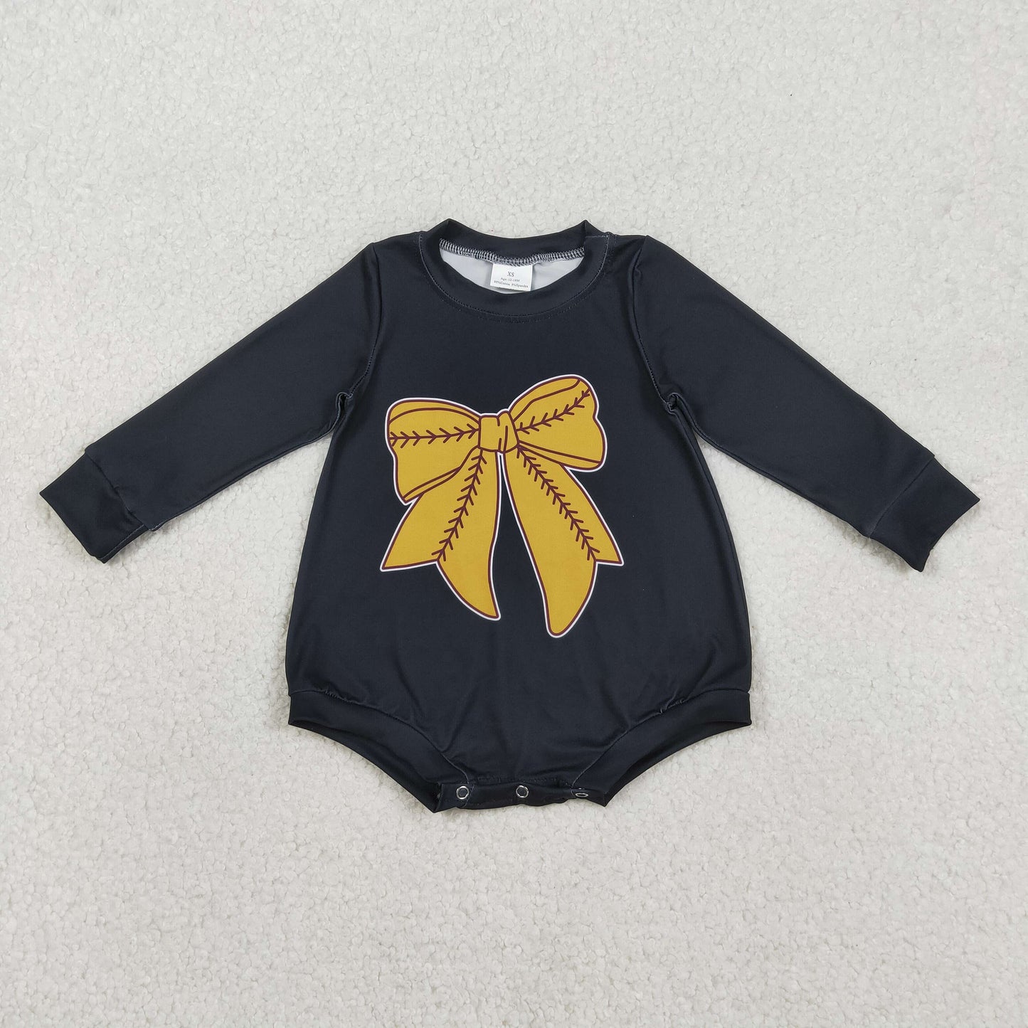 LR2774 baby  yellow bow black long sleeves romper