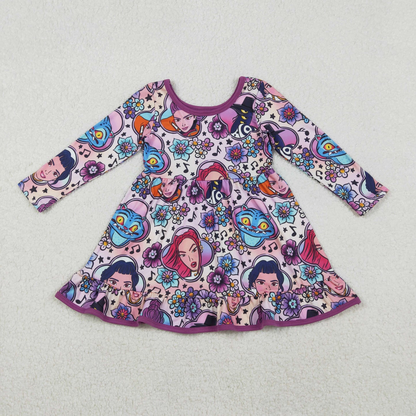 GLD1351  Baby Girls cartoon purple long sleeve dress