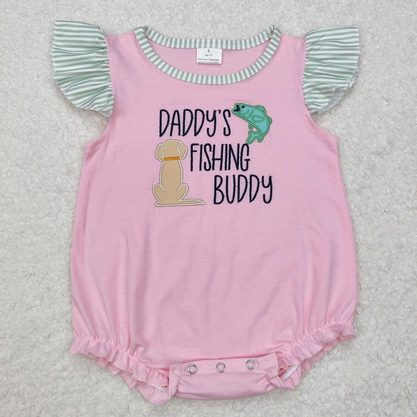 SR2337 Baby Girls DADDY'S FISHING BUDDY pink romper embroidery