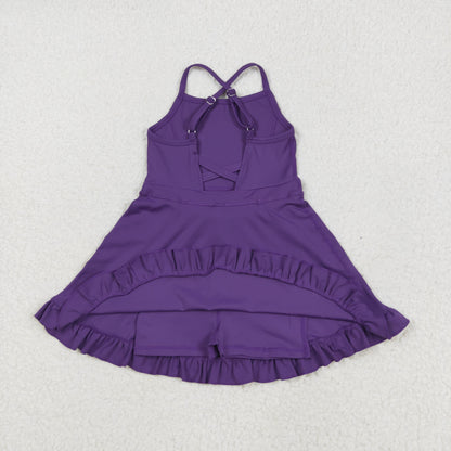 S0554  Girls  purple yoga dress swimsuit