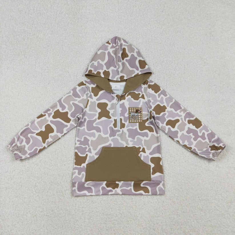 Matching Baby boys girls  zip-up long-sleeved camo top pullover hooded  embroidery