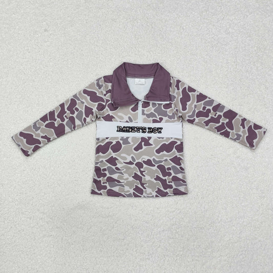 BT1001 baby boys long sleeve daddy's boy camo pullover embroidery