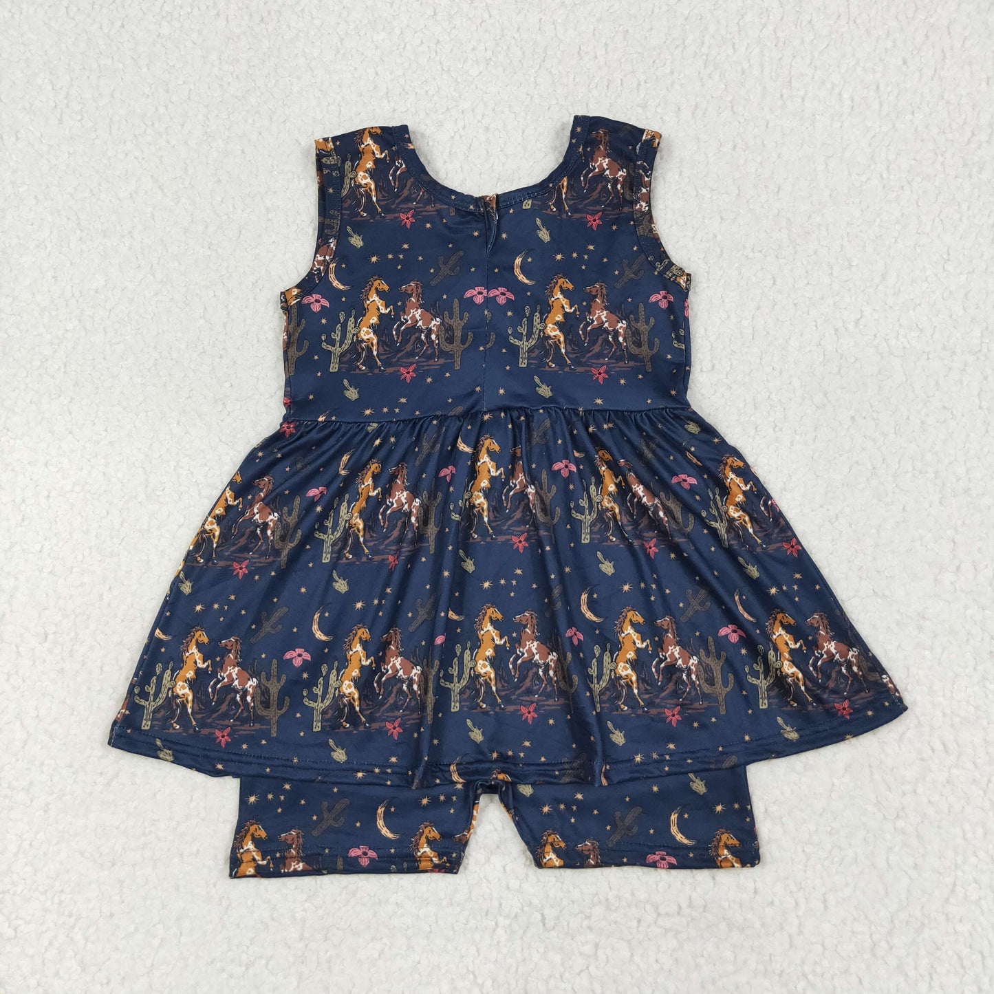 SR3071 baby girls sleeveless navy horse Jumpsuit