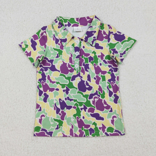 BT1345 baby boys Mardi Gras  purple green short sleeve top