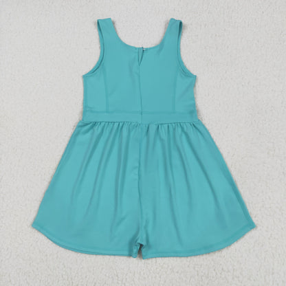 SR3023 baby girls blue green sleeveless zipper Jumpsuit  yoga