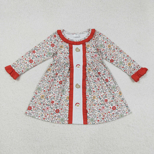 GLD1062 baby girls Christmas Santa Claus cookie flower floral dress embroidery