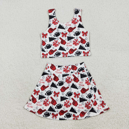 GSD2693 girls vest red black skirt GO TEAM cheer outfits yoga