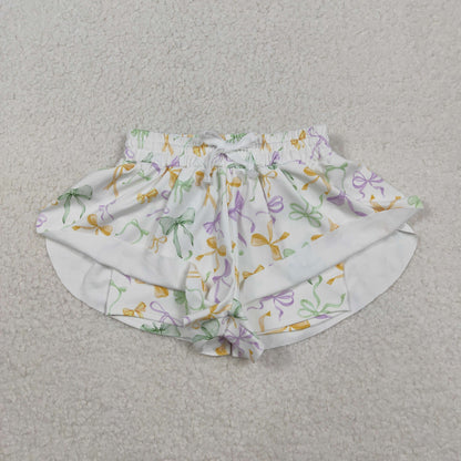 SS0682 baby girls Mardi Gras bow shorts yoga
