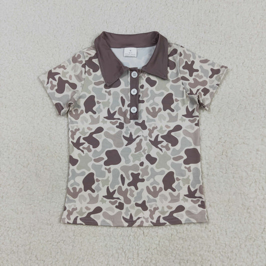 BT1261 baby boys camo button short sleeve shirt top