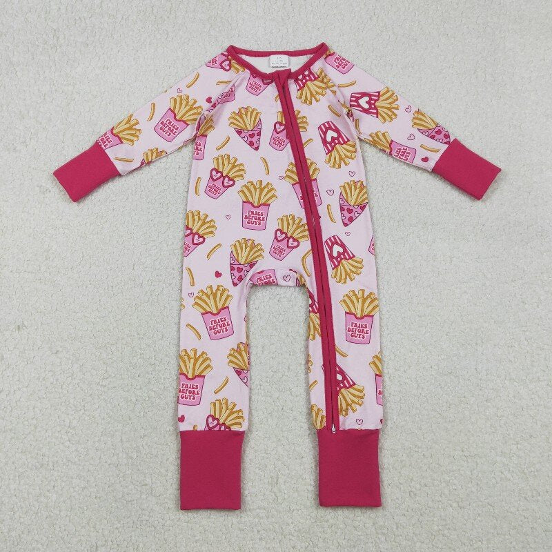 Matching Baby girls fries romper pajamas long sleeves