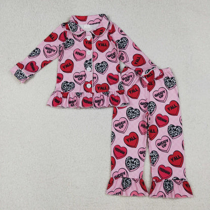 Matching Baby girls boys valentine love button long sleeve  pajamas clothing