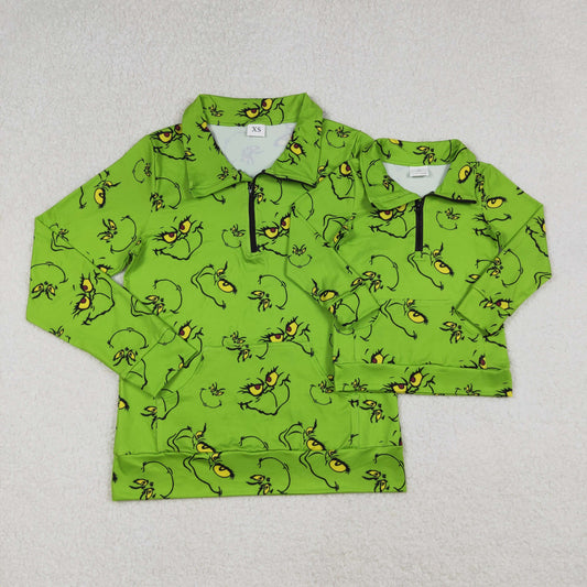 Family Matching Adult women  Baby kids green Christmas cartoon top