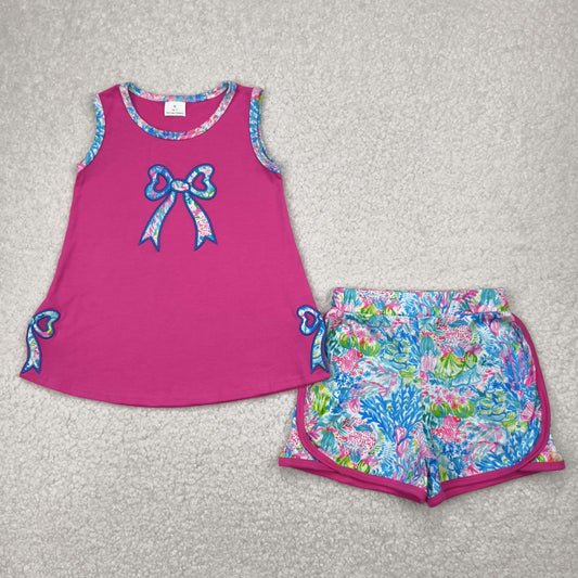 GSSO2149 baby girls rose bow shorts outfits three  embroidery