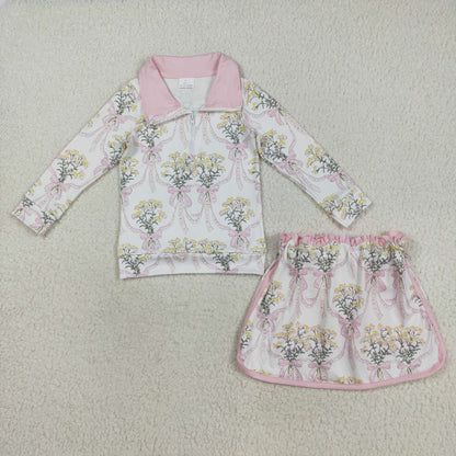 GLD1078 Baby girls yellow flower skirt pink outfits