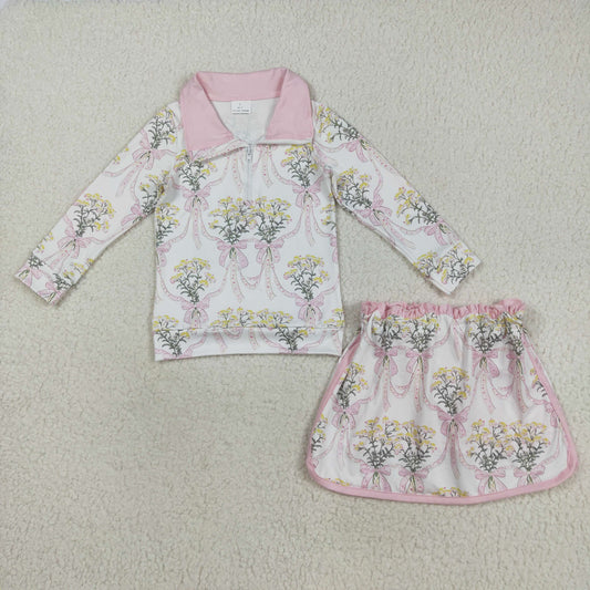 GLD1078 Baby girls yellow flower skirt pink outfits