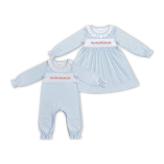 Matching Baby girls embroidery bows outfits embroidery clothing