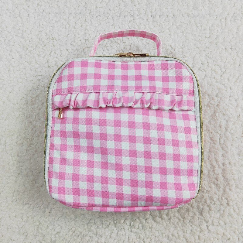 Matching pink checkered pink floral bag lunch box