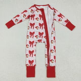 LR2223 baby girls Christmas Santa Claus bow zipper red romper (Shipment from the US)