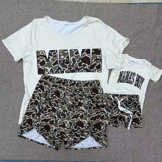 Family Matching Adult Baby boys MAMA MINI white lightning short sleeve top