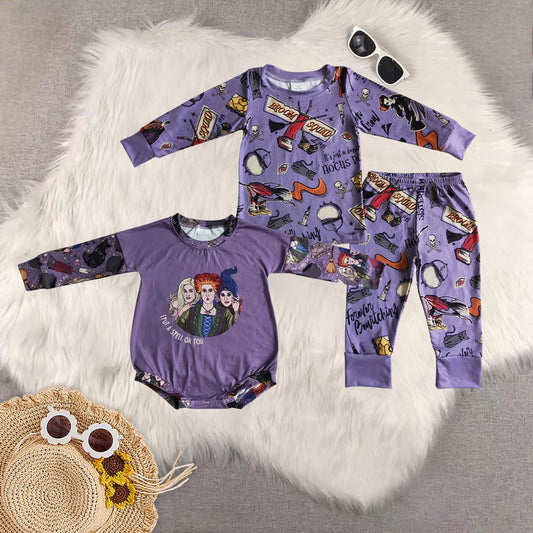 Matching Baby boys Halloween purple romper pajamas clothing