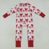 LR2223 baby girls Christmas Santa Claus bow zipper red romper (Shipment from the US)