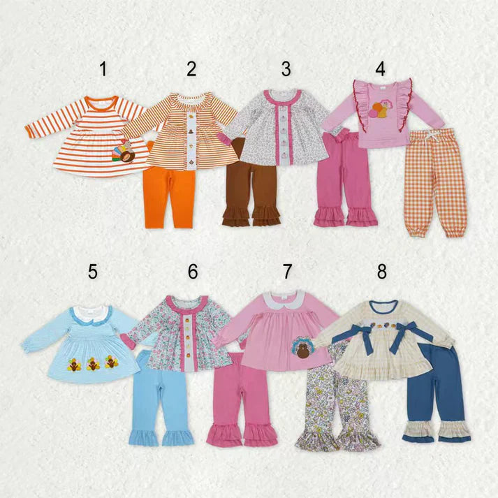 Matching Baby girls Thanksgiving turkey pumpkin Embroidery