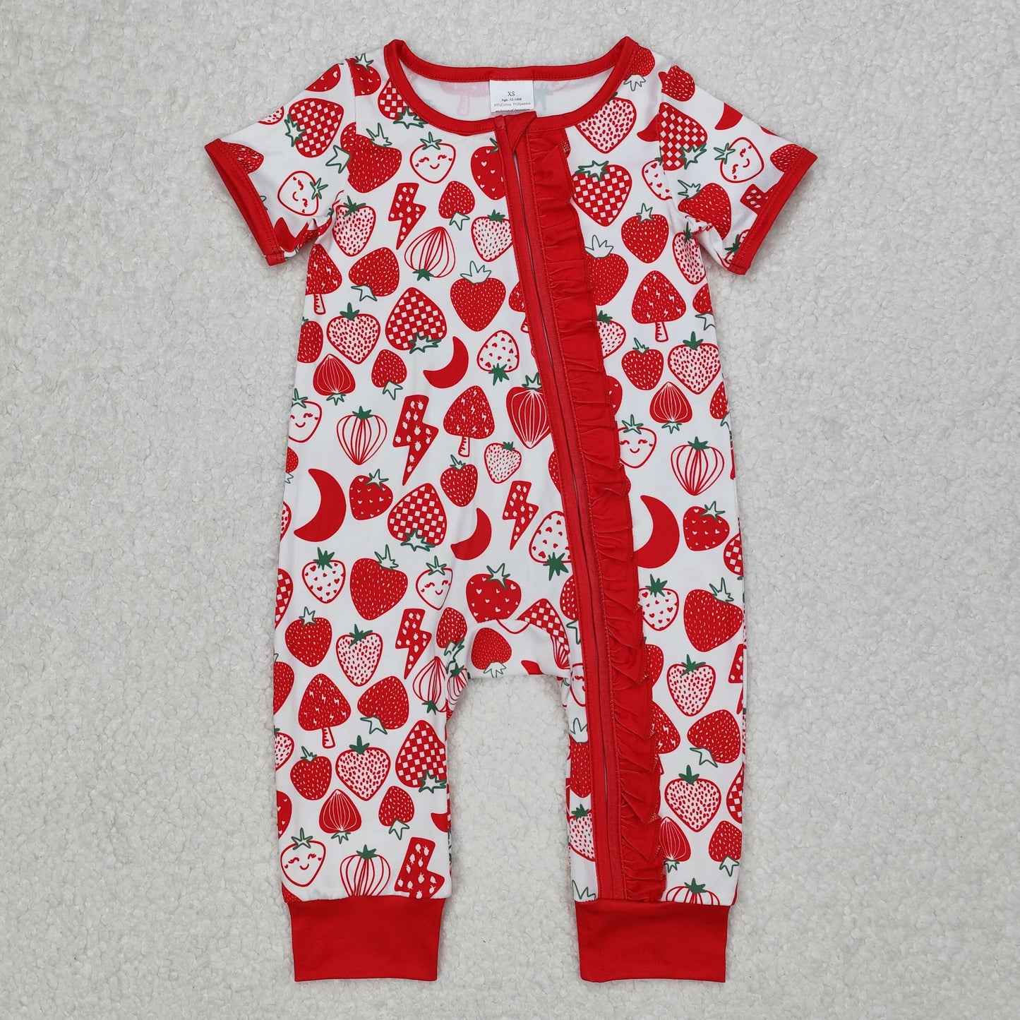 SR2500 Baby girls red Strawberry zipper romper