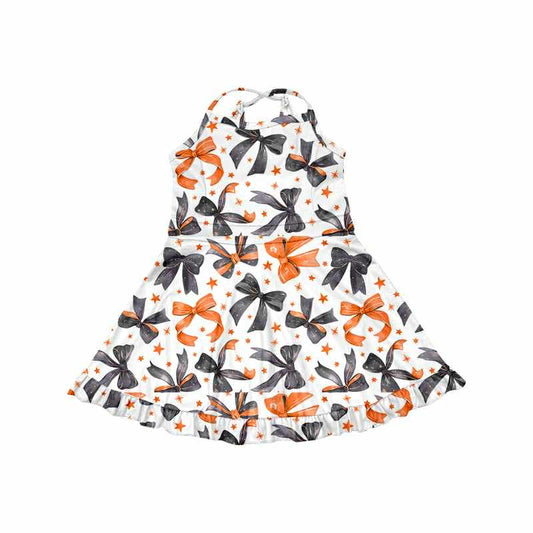 MOQ 3 Custom baby girls black orange bow dress