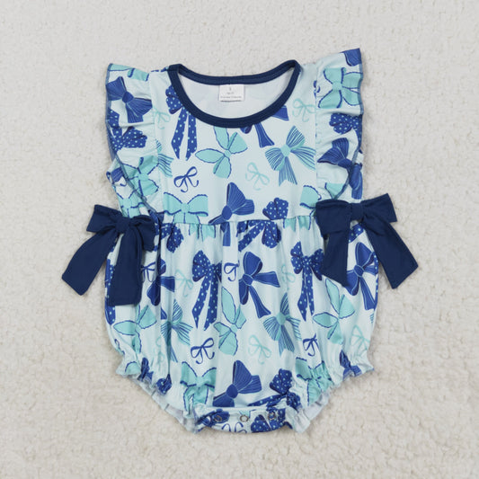 SR3121 baby girls navy bow romper