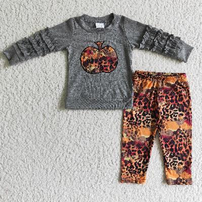 Matching Baby girls Halloween pumpkin leopard grey outfits romper clothing embroidery