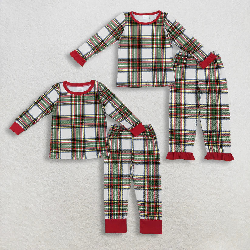 Matching Baby boys girls Christmas checkered long sleeve Pajamas