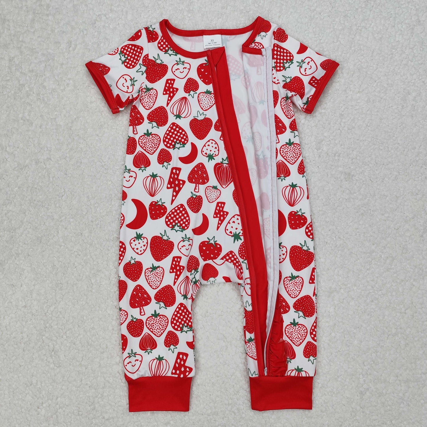 SR2500 Baby girls red Strawberry zipper romper