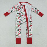 LR2203  baby girls Christmas bow zipper red romper (Shipment from the US)